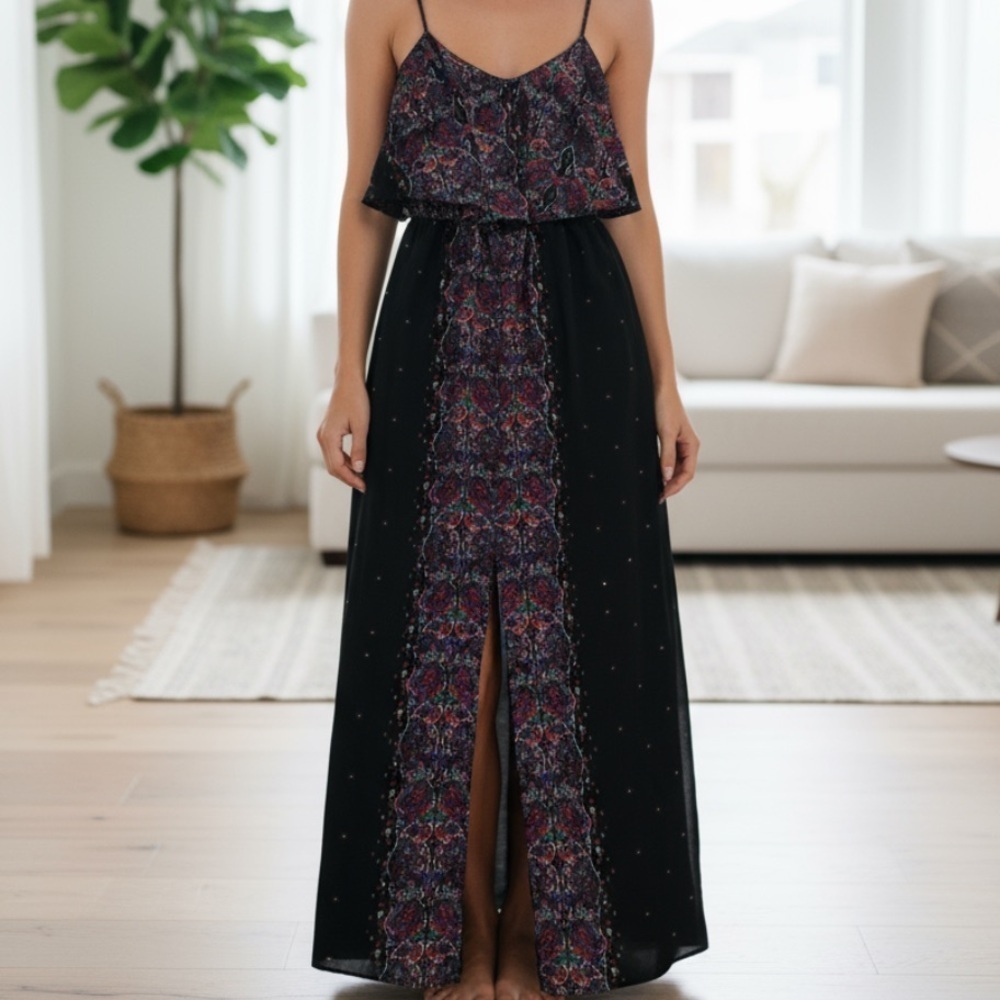 Japna sleeveless flutter maxi dress front slit m
